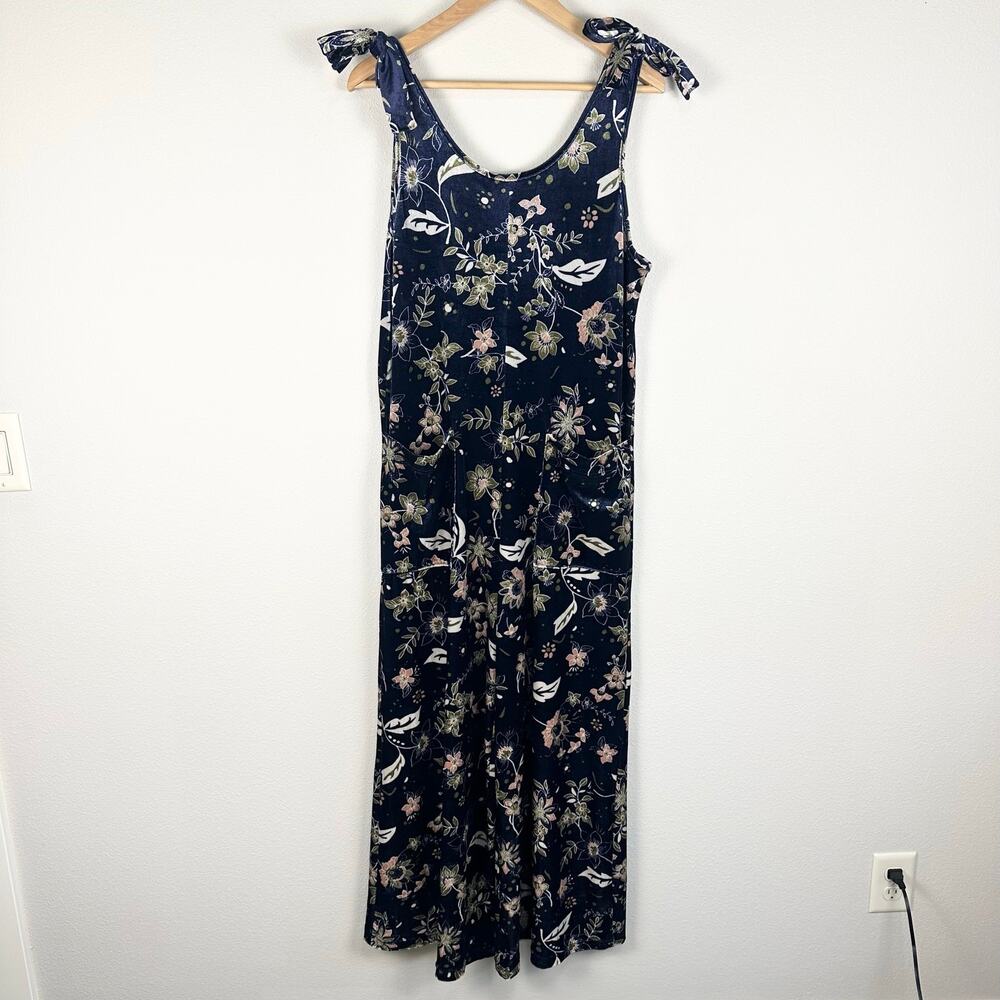 Earthbound Velvet Floral Wide Leg Jumpsuit Boho Loose Comfy Medium EUC - Picture 2 of 5